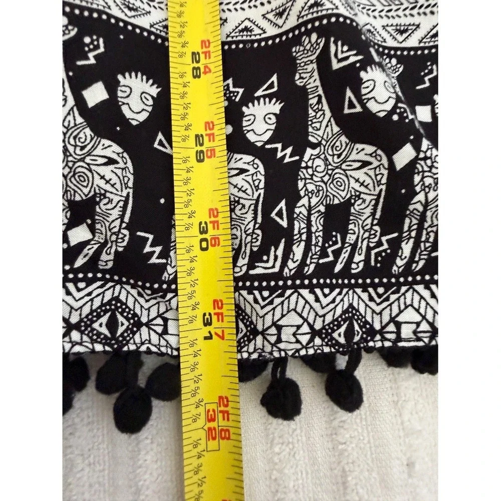 Relipop Womens Kimono Cardigan White Black Giraffe Print Boho‎ Pom Pom Trim M